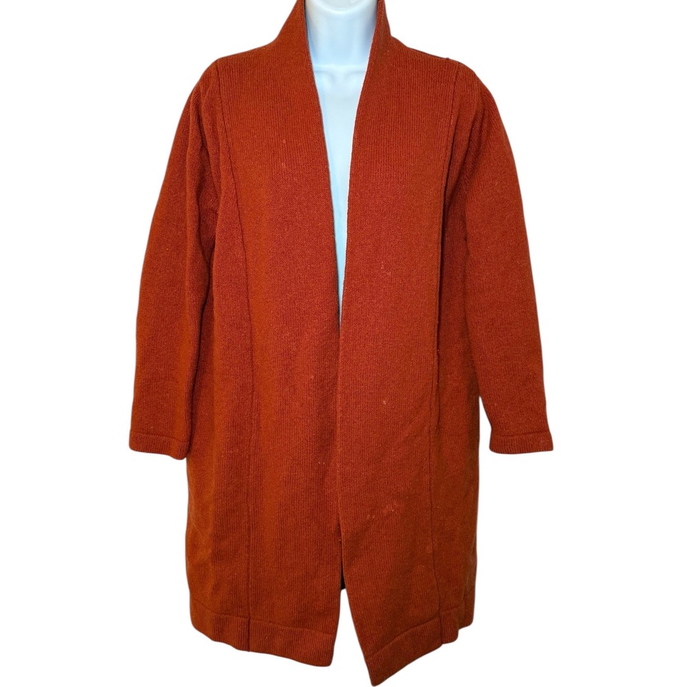 WoolOvers Womens Medium‎ Pure New Wool Cardigan Sweater Orange/Rust Long Sleeve